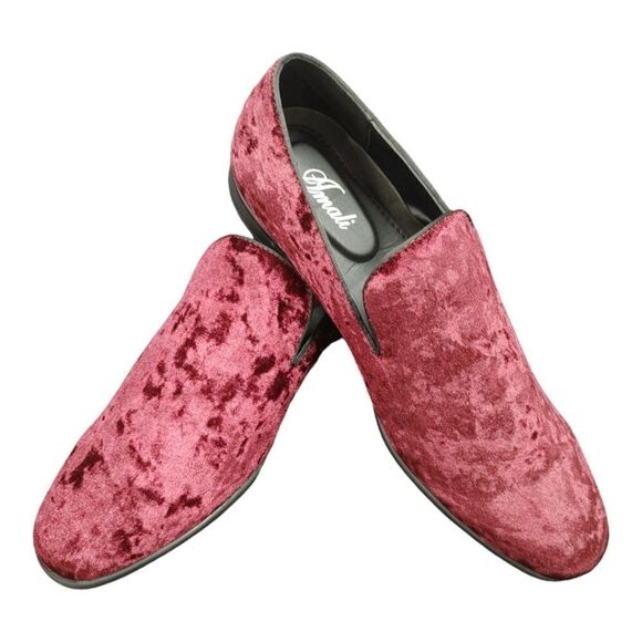 MEN'S AMALI HAUSER2 BURGUNDY CRUSHED VELVET SLIP ON DRESS SHOE SIZE 14D. - Picture 1 of 7